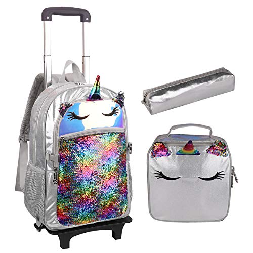 Large Unicorn backpack with wheels and reversible sequins