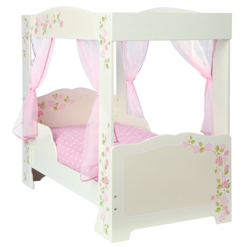 princess canopy bed for girl with white wooden flower border