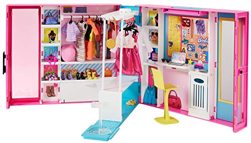 Barbie dream closet, Deluxe Barbie Fashionista Dressing Room with 4 outfits and over 25 accessories