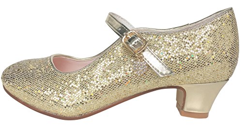 Señorita girl's gold glitter shoe with small heel to complete a Snow White dress