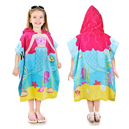 Mermaid poncho hooded towel for little girl in cotton