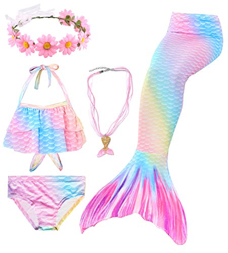 Mermaid swimming costume with rainbow tail for girls