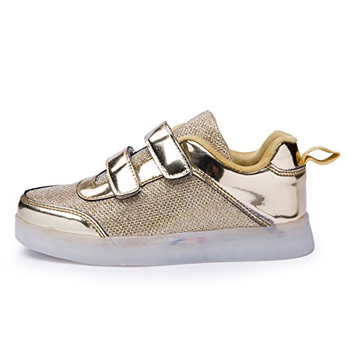 Girl's iridescent gold glitter trainers with flashing LED lights