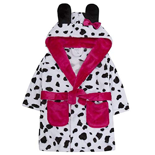 Miikidz Dalmatian dog bathrobe for girls, white, black and red, with 3D ears for girls from 2 to 6 years old with little tail