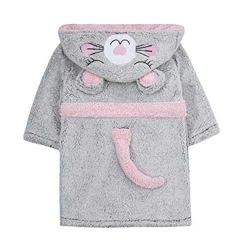 Miikidz little mouse bathrobe for girl grey and pink with 3D ears for girl from 2 years to 6 years with little tail
