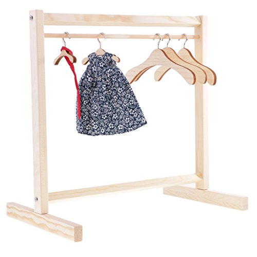 Open wardrobe for doll's clothes with wooden hangers 30 cm