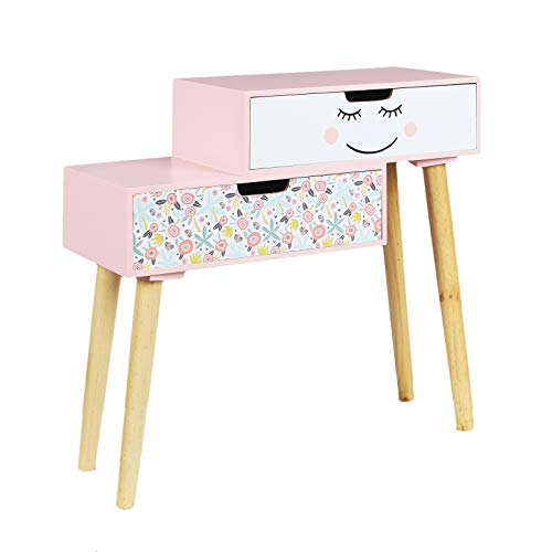 Original pink bedside table with unicorn design and liberty print and overlapping drawers