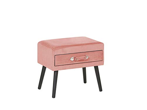 Original pink corduroy bedside table with pine legs for a girly bedroom