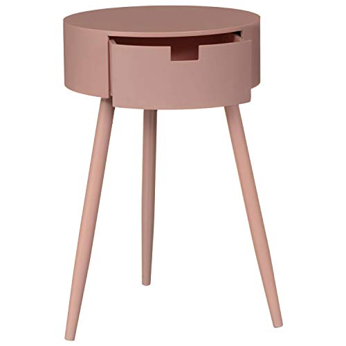 Original pink round bedside table for girls on legs with drawer made of wood