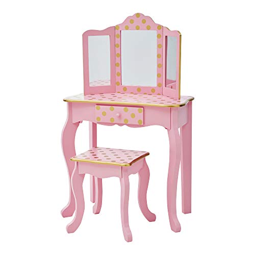 Pink and gold polka vanity for a girly girl's room