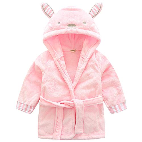 Pink bunny bathrobe with hood and little bunny ears for girls in pastel pink