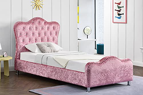 Pink crushed velvet bed frame with a real princess style