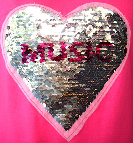 Pink girl's t-shirt with glitter reversible sequins heart "life is music"