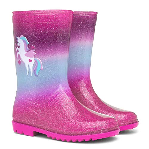 Pink glitter rain boots with unicorn for girl 