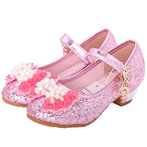 Pink glittery heel Mary Jane Princess shoes for little girl for special parties