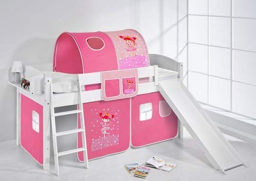 Pink midsleeper cabin princess bed with slide and fairies tent and tunnel by Lilokids 