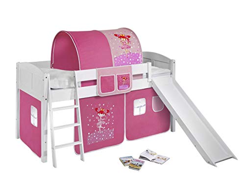Purple midsleeper cabin princess bed with slide and fairies tent and tunnel by Lilokids 