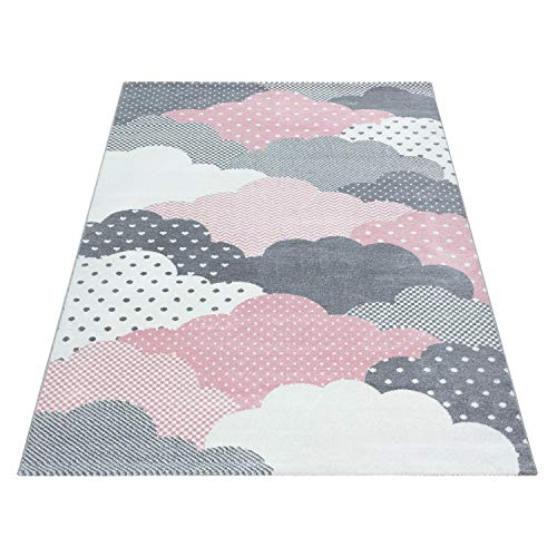 Pink and grey cloudy carpet for girl bedroom