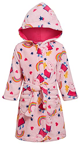 Pink Peppa bathrobe with hood and stripes for girls from 18 months to 5 years in polyester