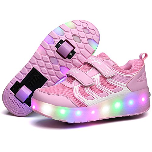 Pink, purple, flashing and lighted LED trainers for girls with double wheels