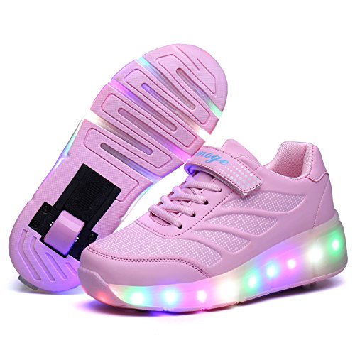 Pink, purple, flashing and lighted LED trainers for girls with wheel
