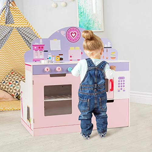 Pink and purple wooden play kitchen for girls from 3 years old with non-toxic paint by Cosplay