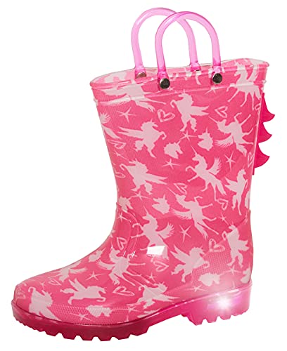 Pink rain boots with unicorns for girls that light up with every step