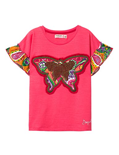 Pink sequinned girl's t-shirt with butterflies by Desigual