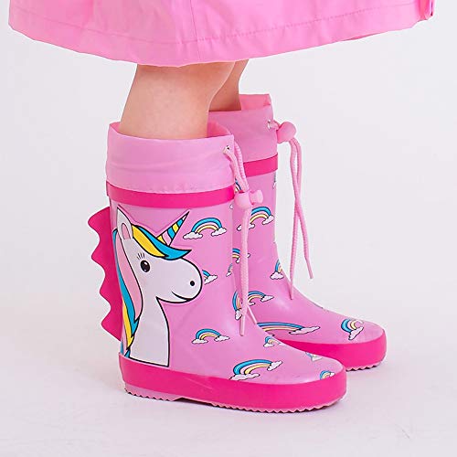 Pink unicorn rain boots for toodlers and little girls with embossed mane