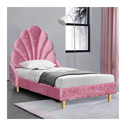 Pink velvet bed frame mermaid Ariel princess style with scalloped headboard