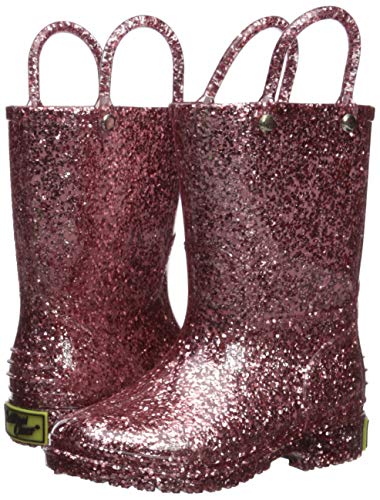 Plum glitter waterproof rain boots for girls and with easy on handles by Bisgaard