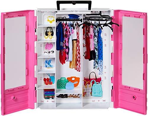 Portable Barbie Fashionista doll dressing room with 2 wardrobes