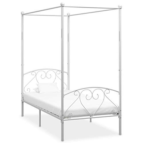 Princess canopy bed for girl with white metal frame