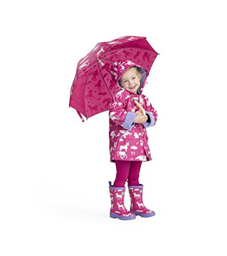 Purple and mauve rain boots with unicorn print for girls designed by Hatley
