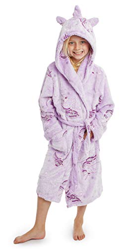 Purple unicorn bathrobe for girls with 3D horn and mane available in sizes 5 to 14 years, Citycomfort