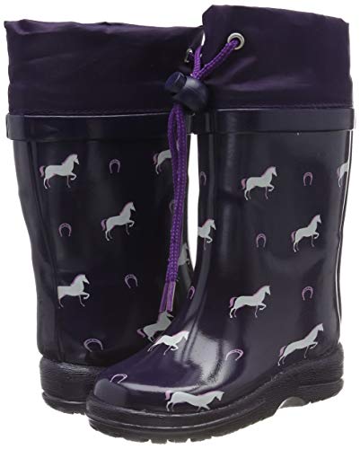 Girl's rain boots with horses print and slip on closure
