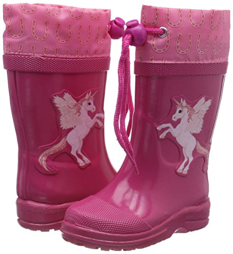 Pink unicorn rain boots for girls with drawstring and reinforced toe by Beck