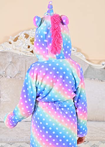 Rainbow unicorn bathrobe for girls with 3D horn and coloured mane