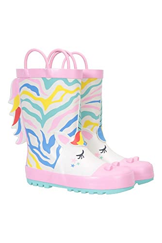 Rainbow unicorn rain boots for toddlers and little girls with embossed mane 