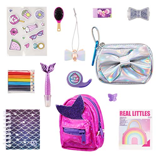Real Littles Small Sequined Mermaid Tail Backpack filled with accessories for girls