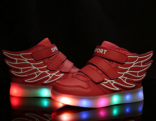 Red flashy and winged, flashing and bright light LED trainers for girls