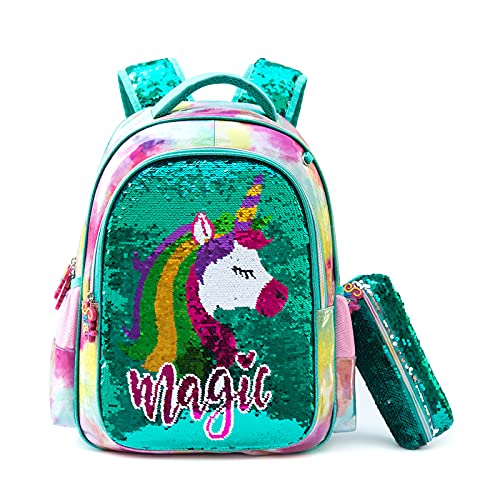 Reversible sequin school bag with unicorn