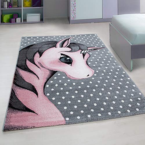 Round and purple carpet with unicorn 