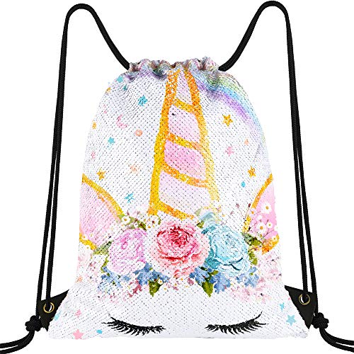 Iridescent string sports or pool bag with unicorn sequins