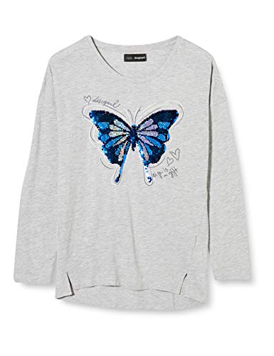 Sequinned girl's t-shirt with blue butterflie by Desigual
