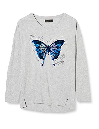 Sequinned girl's t-shirt with blue butterflie by Desigual