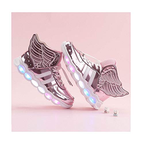 Shinny and winged pink trainers with flashing LED lights for girls