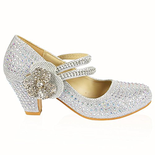 Silver glittery princes shoes with low hell