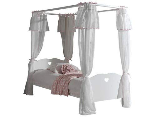 Princess canopy bed for girl with white openwork wooden canopy heart