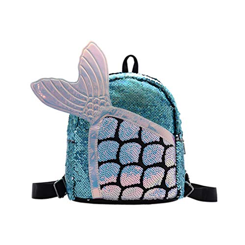 Small sequined mermaid  backpack with mermaid tail and silver scales